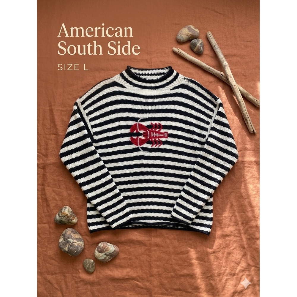 American South Side Nautical Lobster Alpaca Wool Knit Sweater L